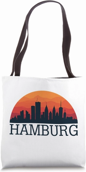 Hamburg Skyline Germany City Sunset Travel Souvenir Retro Tote Bag