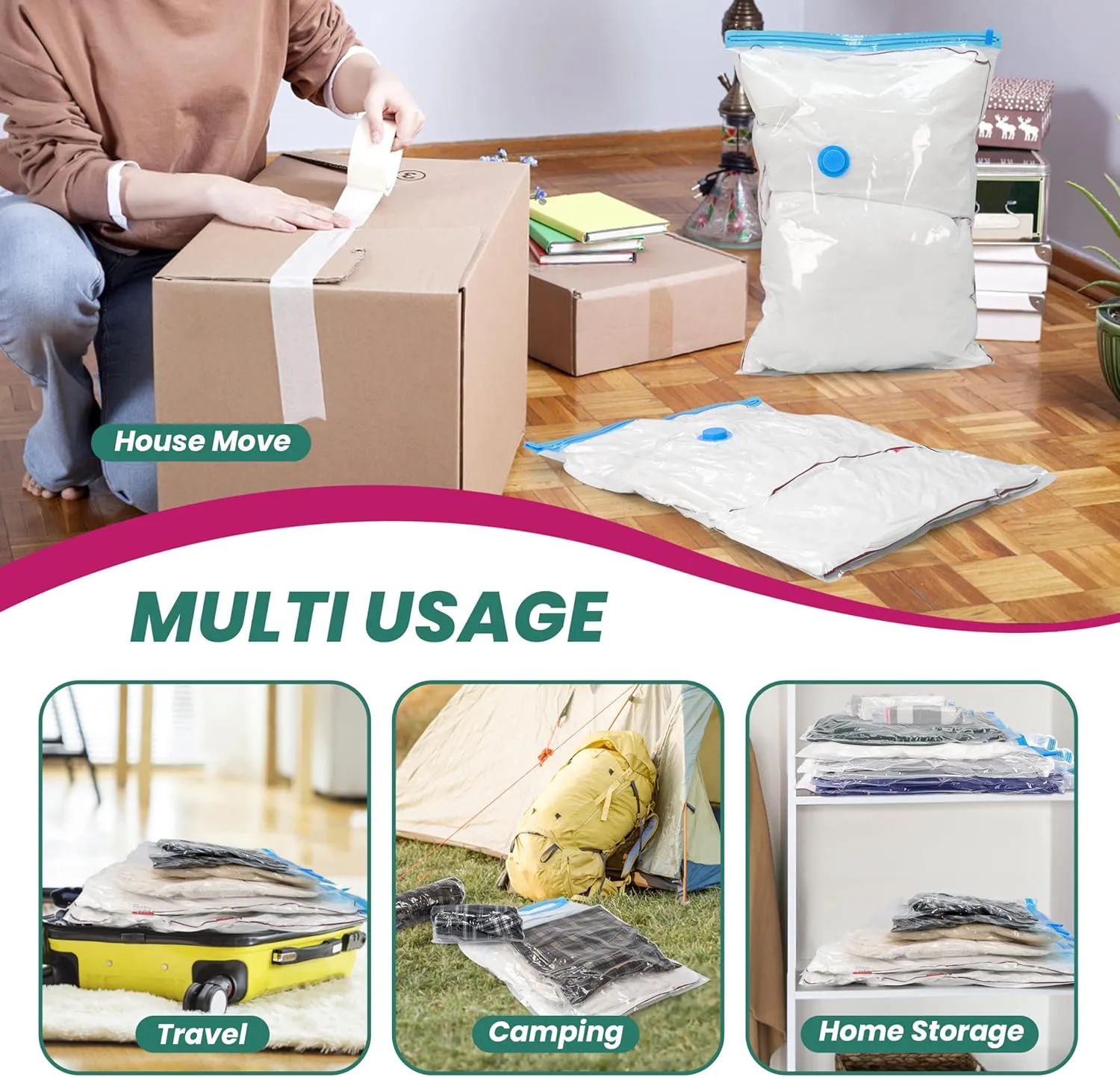 HealSmart 30 Pack Space Saver Bags (5 Jumbo/5 L/5 M/5 S/5 Roll M/5 Roll S) 80% Space Saver Bags with Travelling Pump for Quilts and Blankets Storage