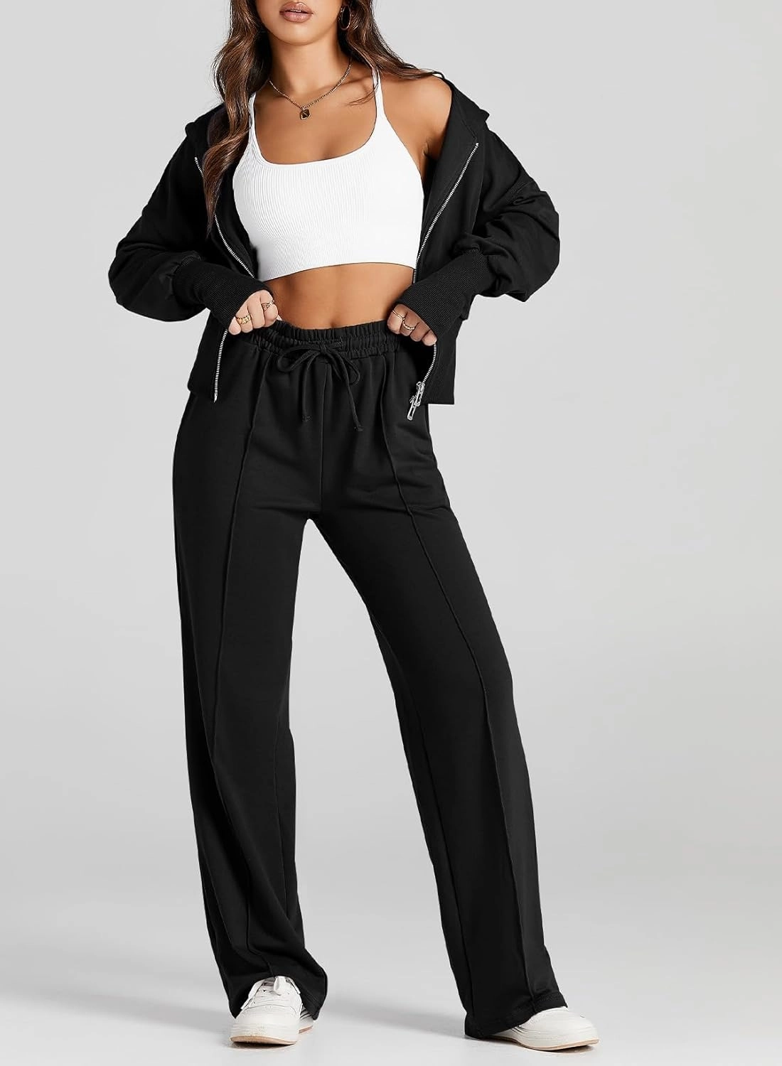 Herseas Womens 2 Piece Casual Outfit Workout Hoodie Sweatsuits with Sweatpant Travel Airport Track Suits Lounge Sets