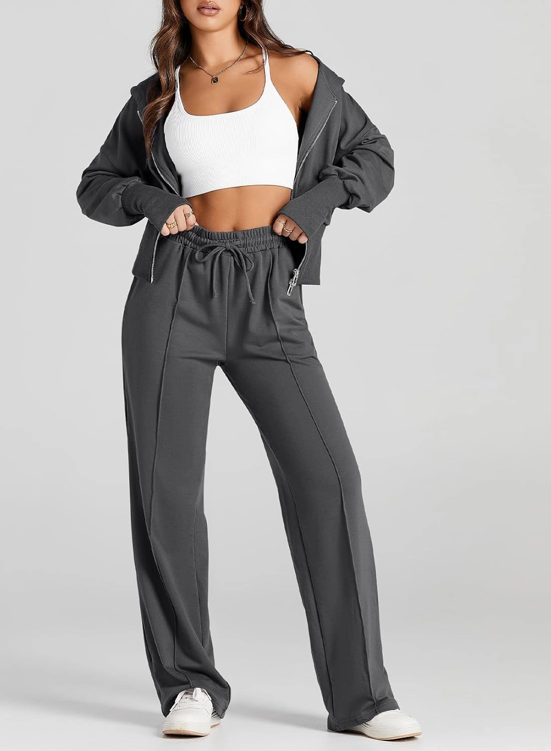 Herseas Womens 2 Piece Casual Outfit Workout Hoodie Sweatsuits with Sweatpant Travel Airport Track Suits Lounge Sets