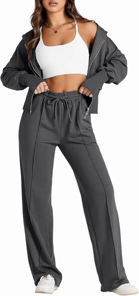 Herseas Womens 2 Piece Casual Outfit Workout Hoodie Sweatsuits with Sweatpant Travel Airport Track Suits Lounge Sets
