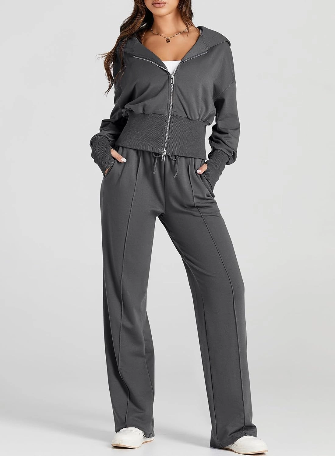 Herseas Womens 2 Piece Casual Outfit Workout Hoodie Sweatsuits with Sweatpant Travel Airport Track Suits Lounge Sets