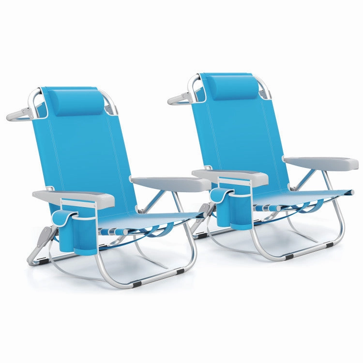 Hivvago Foldable Backpack Beach Chair with Cup Holder and Storage Pockets Set of 2