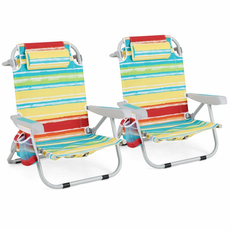 Hivvago Foldable Backpack Beach Chair with Cup Holder and Storage Pockets Set of 2