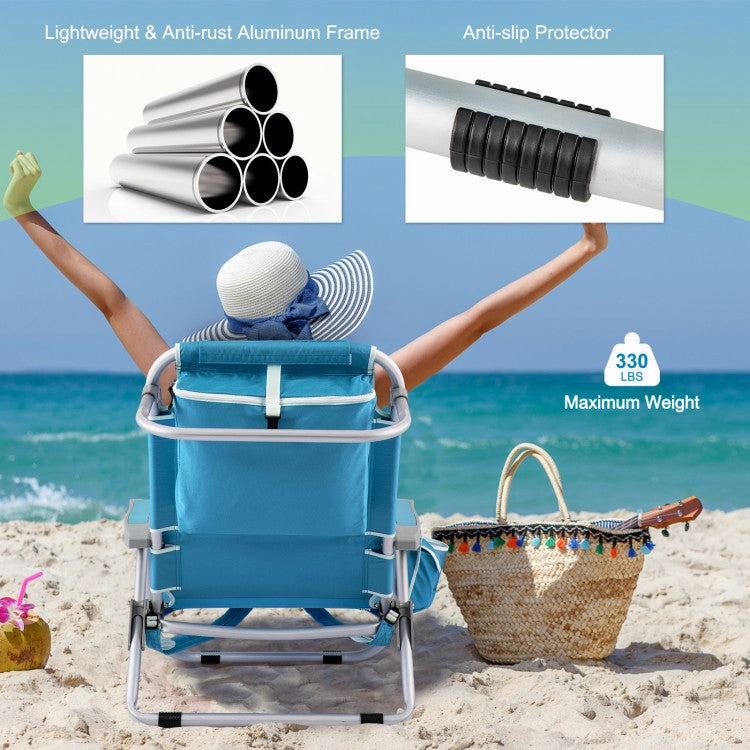 Hivvago Foldable Backpack Beach Chair with Cup Holder and Storage Pockets Set of 2
