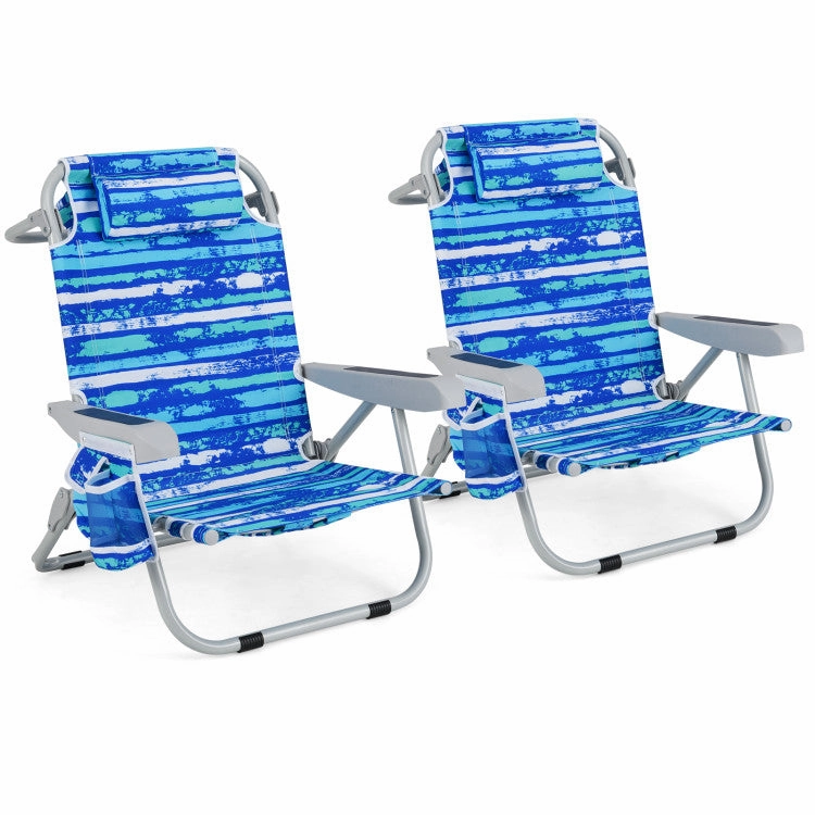 Hivvago Foldable Backpack Beach Chair with Cup Holder and Storage Pockets Set of 2