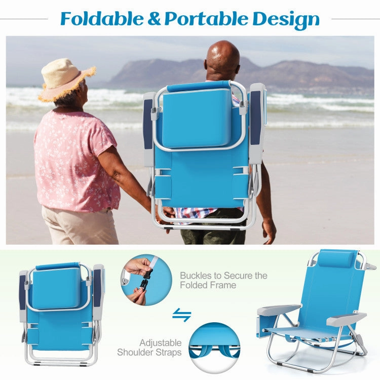 Hivvago Foldable Backpack Beach Chair with Cup Holder and Storage Pockets Set of 2