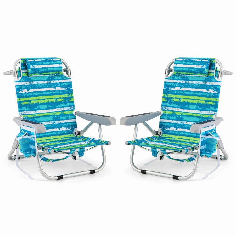 Hivvago Foldable Backpack Beach Chair with Cup Holder and Storage Pockets Set of 2