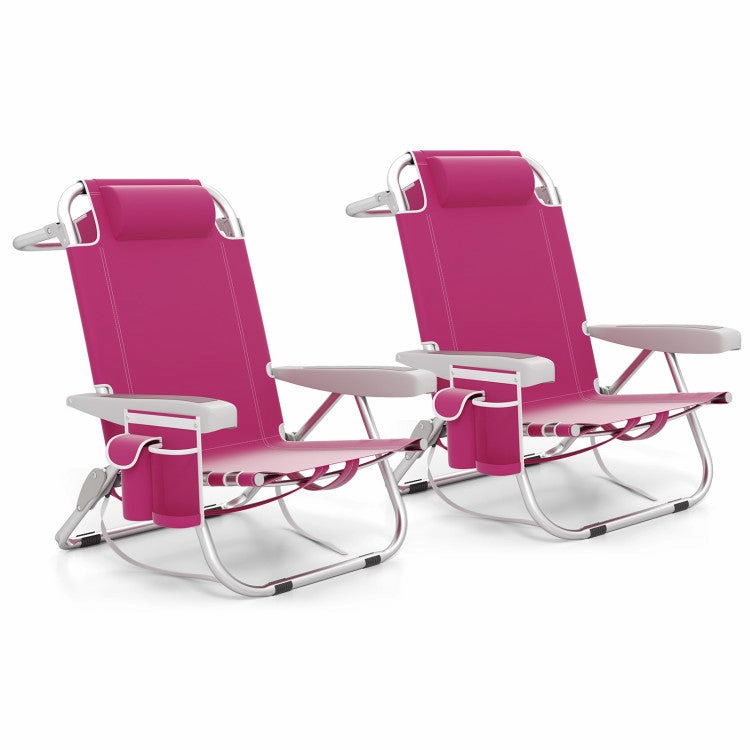 Hivvago Foldable Backpack Beach Chair with Cup Holder and Storage Pockets Set of 2