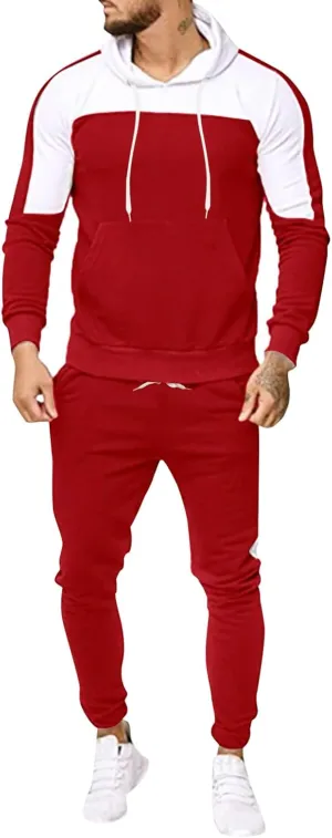 Hombres de 2 Piezas Jogging Set Athletic Tracksuit 2 Piece Sets Colorblock Long Sleeve Hooded Sweatshirts and Sweatpants