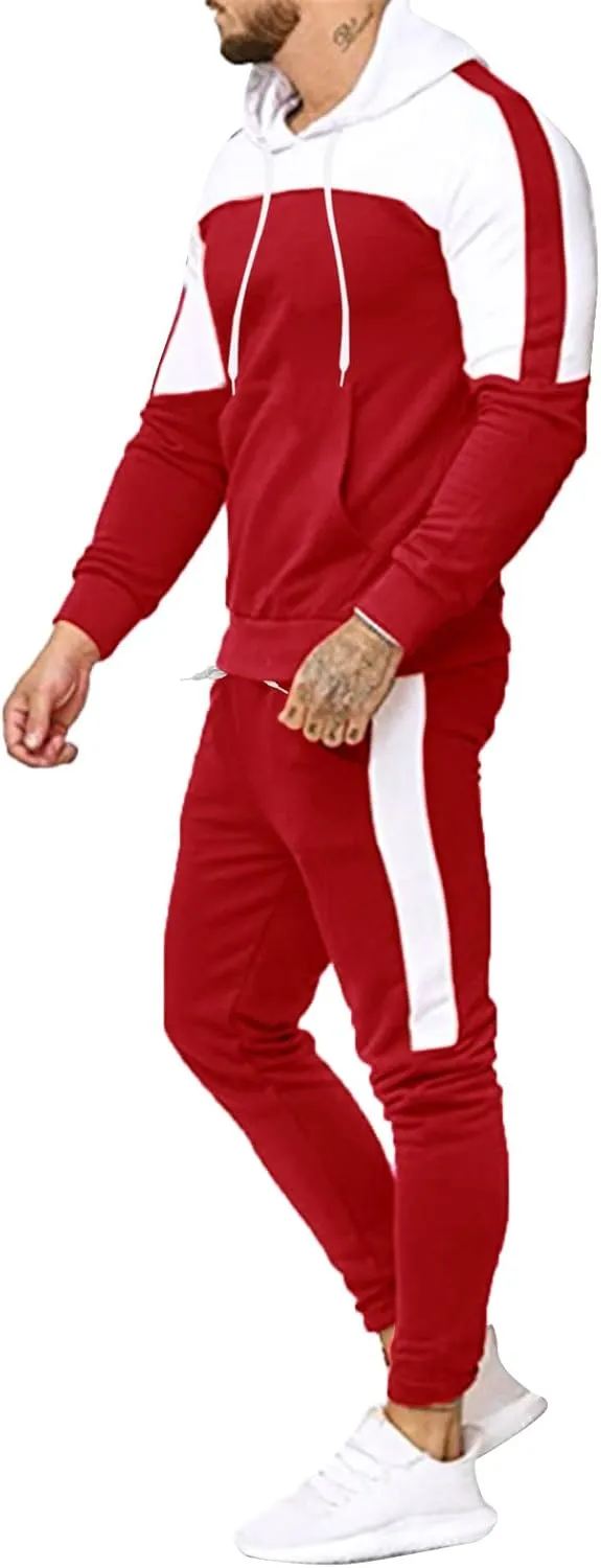 Hombres de 2 Piezas Jogging Set Athletic Tracksuit 2 Piece Sets Colorblock Long Sleeve Hooded Sweatshirts and Sweatpants