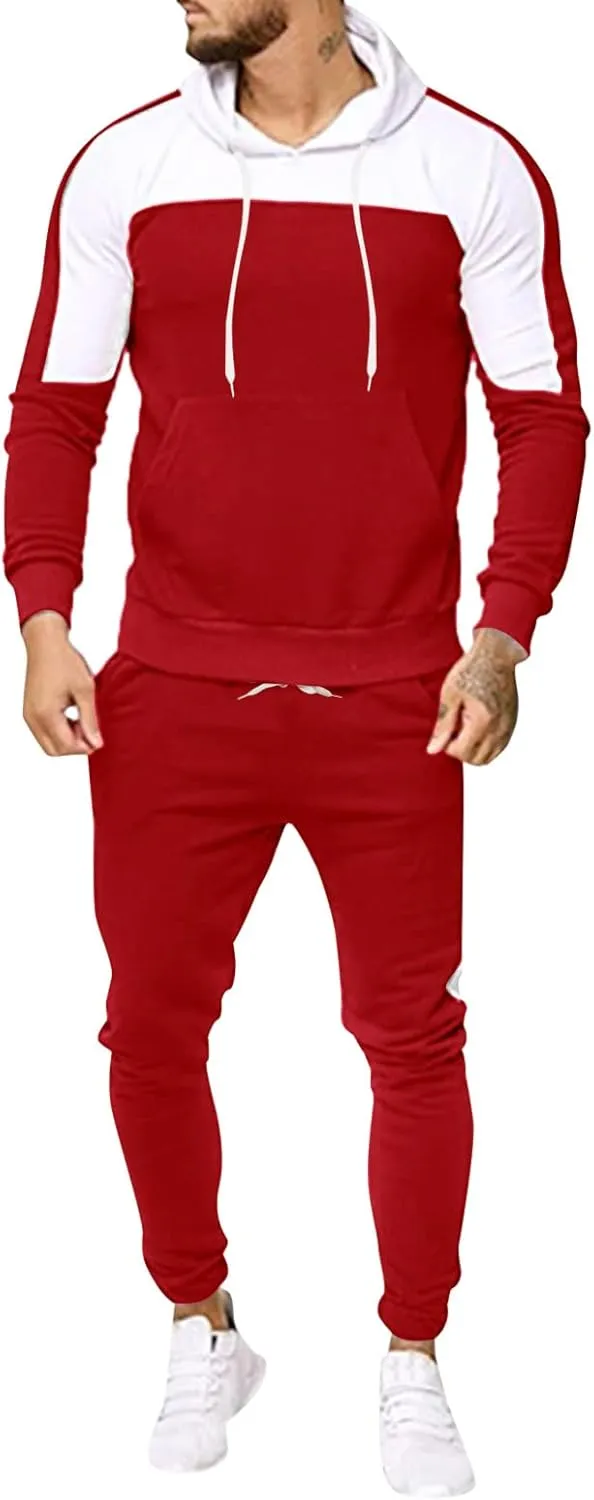 Hombres de 2 Piezas Jogging Set Athletic Tracksuit 2 Piece Sets Colorblock Long Sleeve Hooded Sweatshirts and Sweatpants