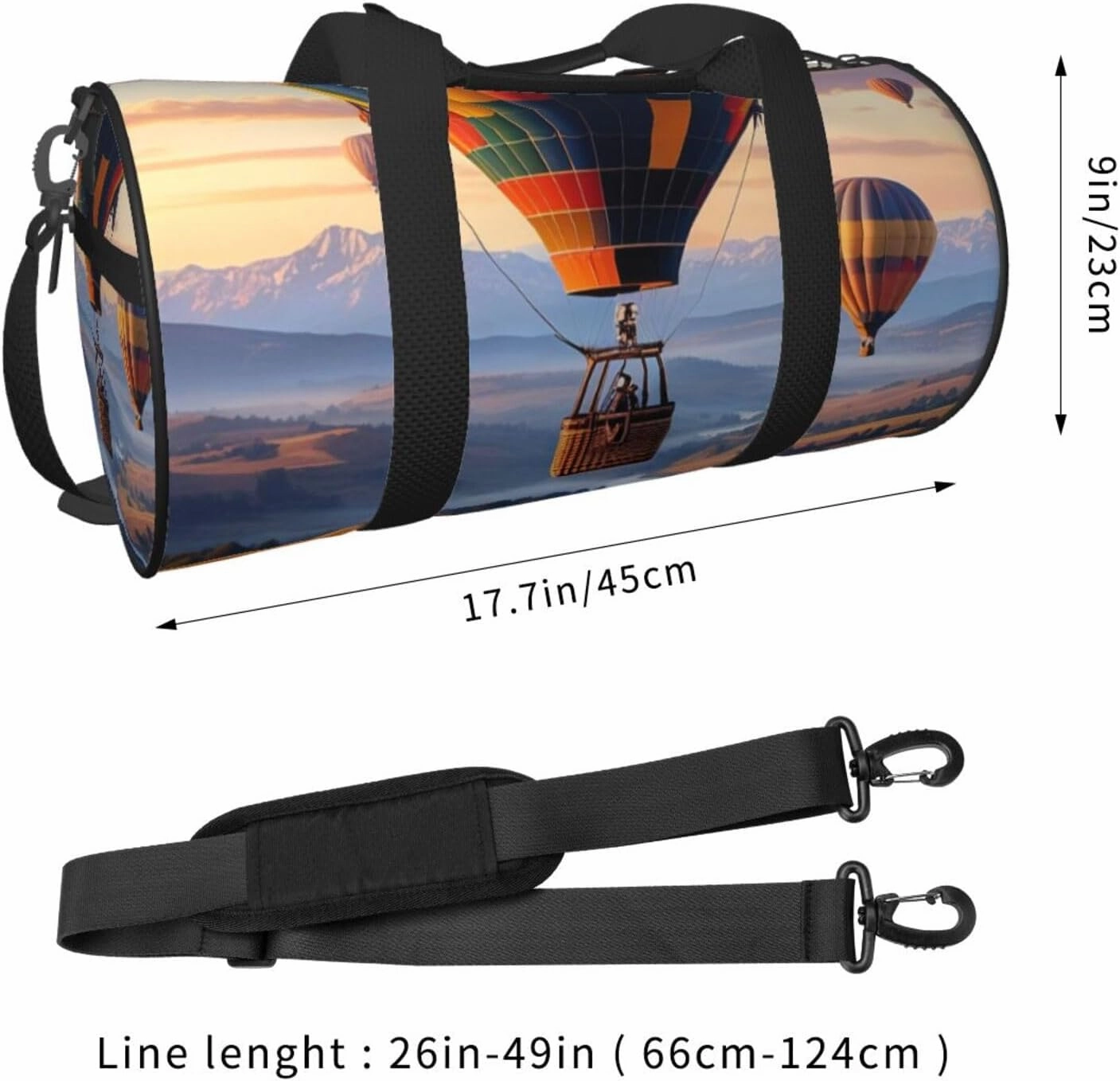 Hot Air Balloon Printed Travel Bag,Round Personal Item Storage bag,Foldie Duffel Bag for Traveling Vacation,Fitness,Sports