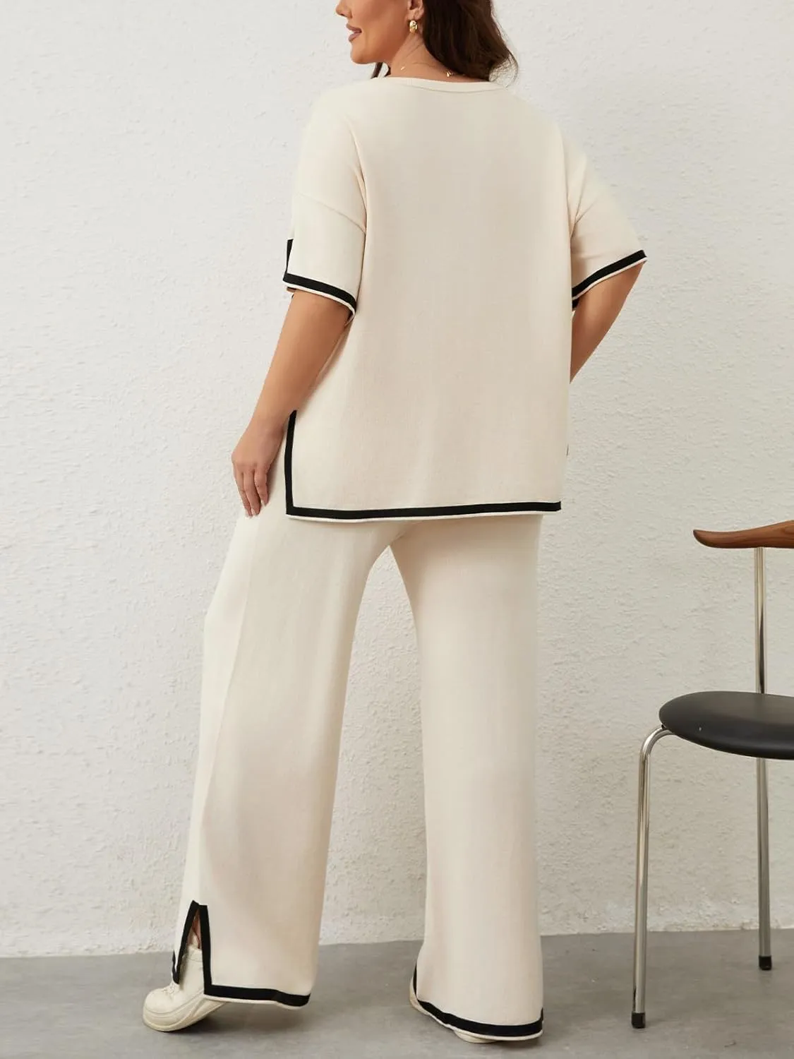 Imily Bela Womens Plus Size Lounge Sets 2 Piece Outfits Short Sleeve Pullover Tops Wide Leg Pants Summer Travel Outfits