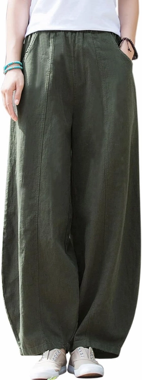 IXIMO Women's Casual Cotton Linen Baggy Pants with Elastic Waist Relax Fit Lantern Trouser