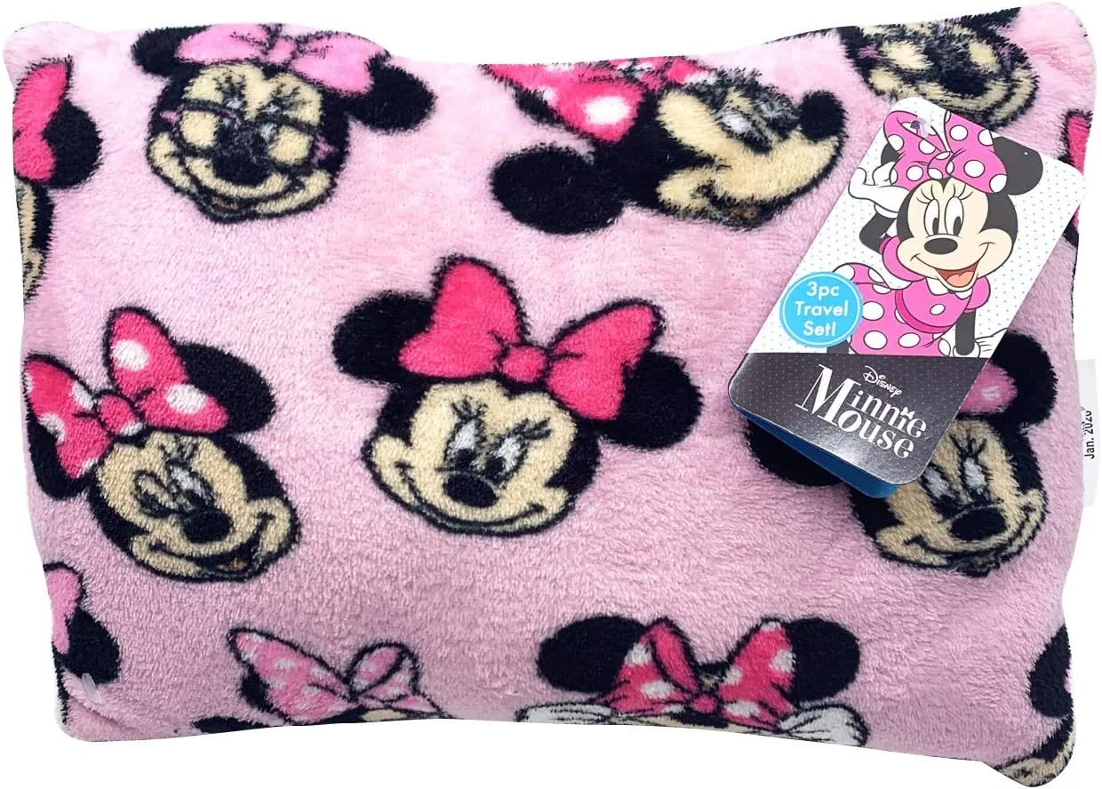 Jay Franco Disney Minnie Mouse Travel Set - 3 Piece Kids Travel Set Includes Blanket, Pillow, & Plush