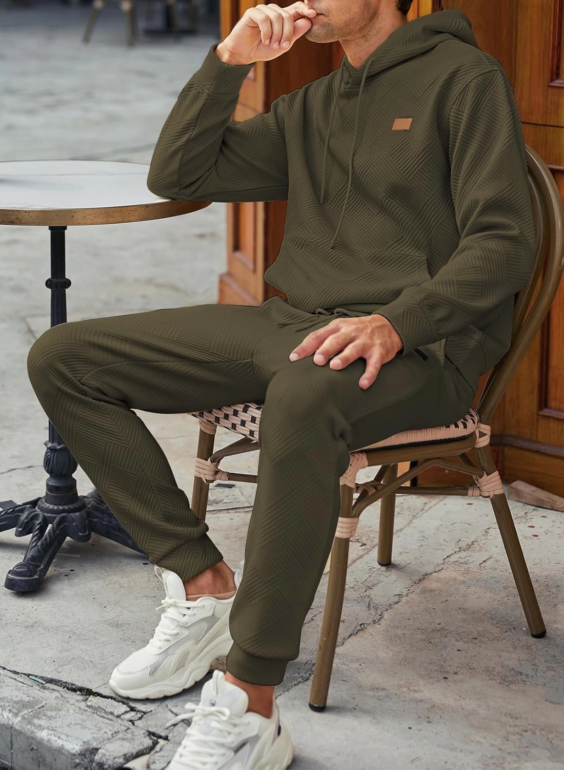 JMIERR Mens 2 Piece Jacquard Sweatsuit Outfits Hoodie Sweatshirt & Joggers Sweatpants Set Tracksuit