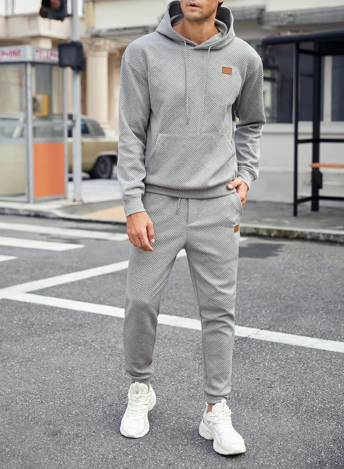 JMIERR Mens 2 Piece Jacquard Sweatsuit Outfits Hoodie Sweatshirt & Joggers Sweatpants Set Tracksuit