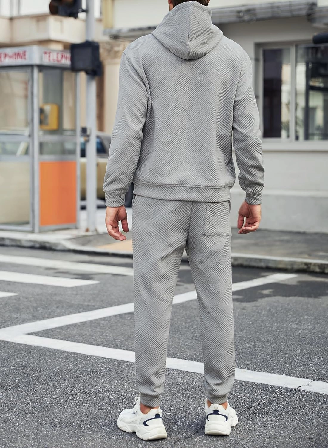 JMIERR Mens 2 Piece Jacquard Sweatsuit Outfits Hoodie Sweatshirt & Joggers Sweatpants Set Tracksuit