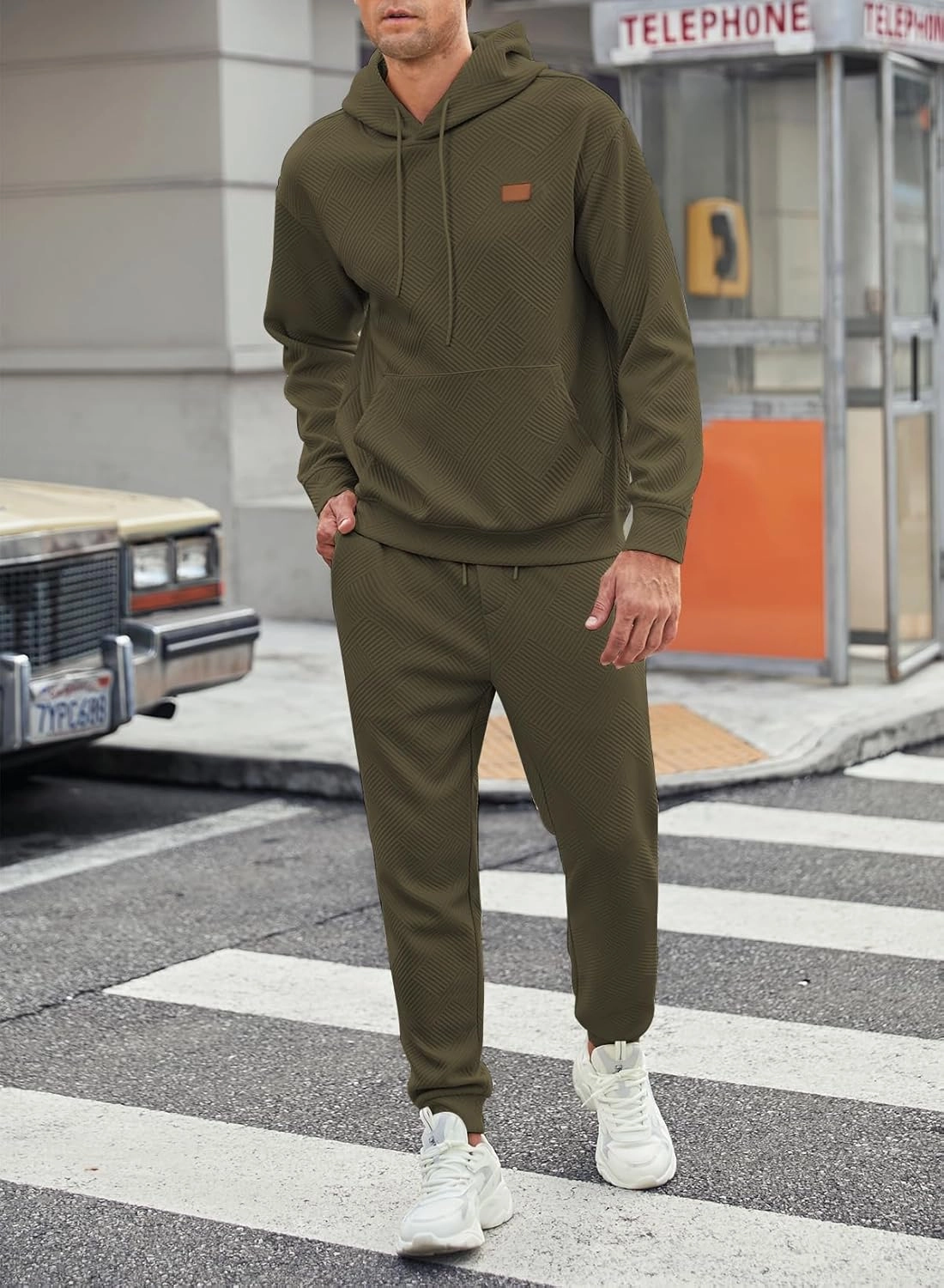 JMIERR Mens 2 Piece Jacquard Sweatsuit Outfits Hoodie Sweatshirt & Joggers Sweatpants Set Tracksuit