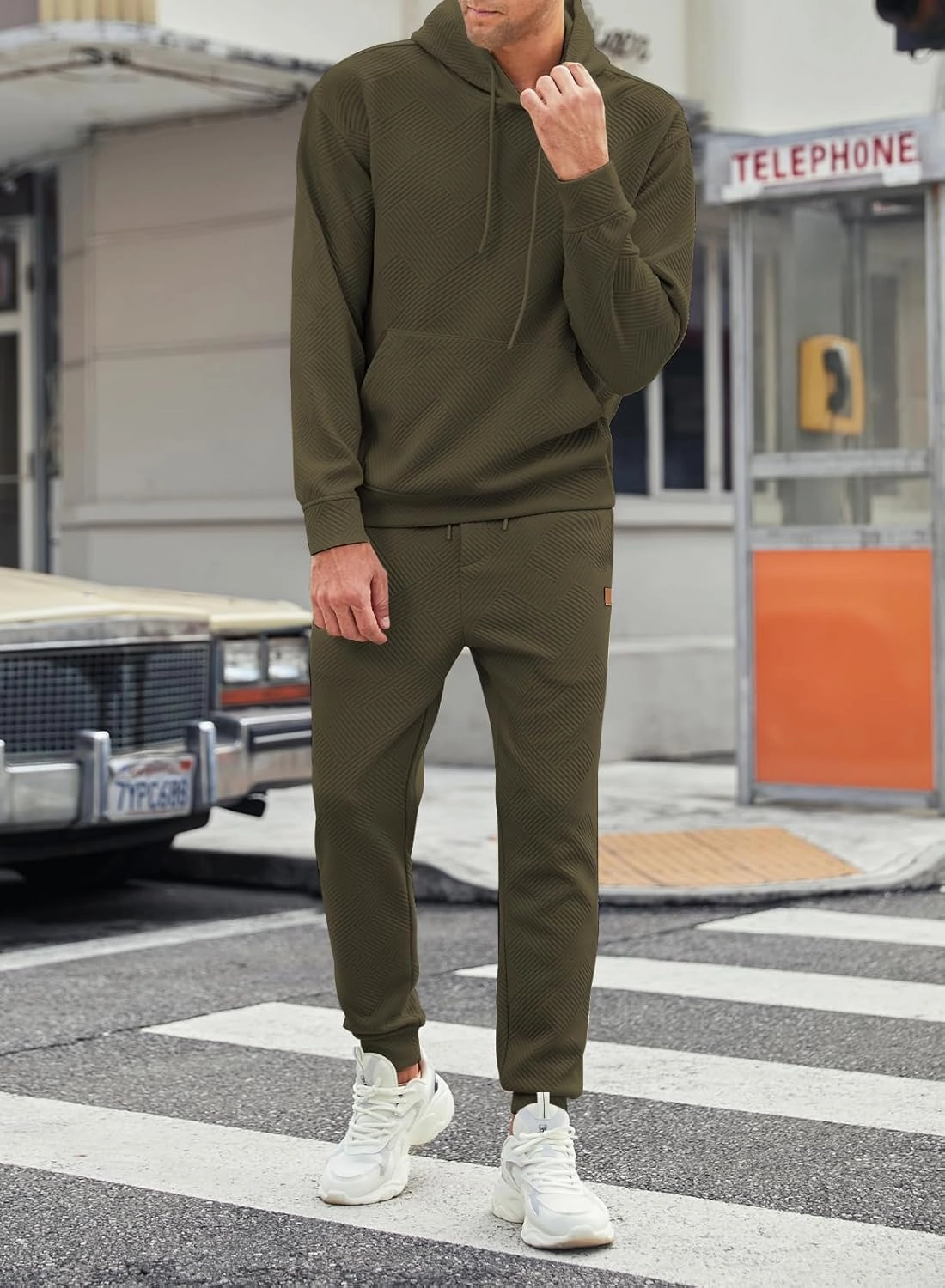JMIERR Mens 2 Piece Jacquard Sweatsuit Outfits Hoodie Sweatshirt & Joggers Sweatpants Set Tracksuit