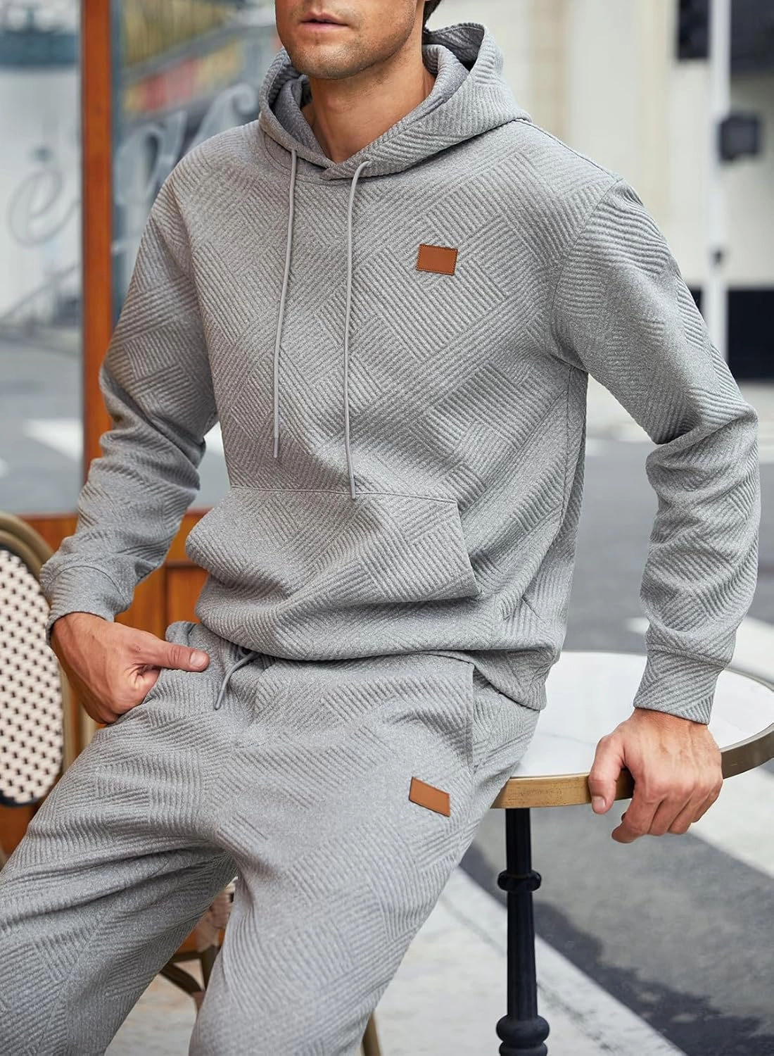 JMIERR Mens 2 Piece Jacquard Sweatsuit Outfits Hoodie Sweatshirt & Joggers Sweatpants Set Tracksuit