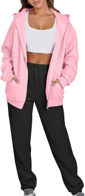 Jogger Sets for Women 2 Piece Zipper Jacket Long Sleeve Hoodie Sweatshirt Baggy Sweat Pants Comfy Lounge Sweatsuit