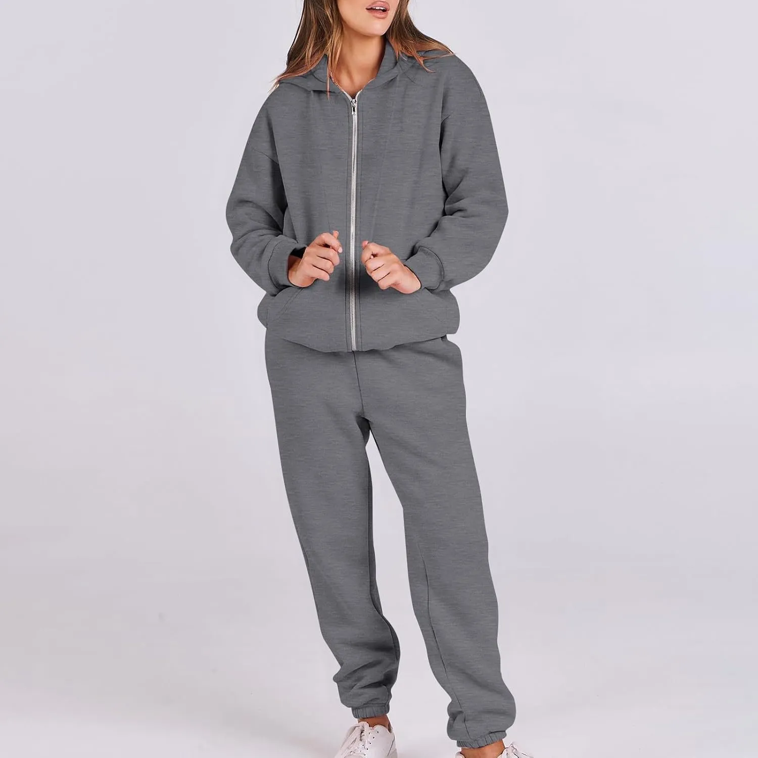 Jogger Sets for Women 2 Piece Zipper Jacket Long Sleeve Hoodie Sweatshirt Baggy Sweat Pants Comfy Lounge Sweatsuit