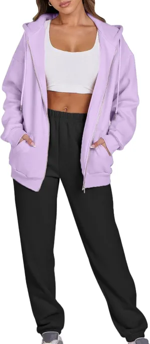Jogger Sets for Women 2 Piece Zipper Jacket Long Sleeve Hoodie Sweatshirt Baggy Sweat Pants Comfy Lounge Sweatsuit