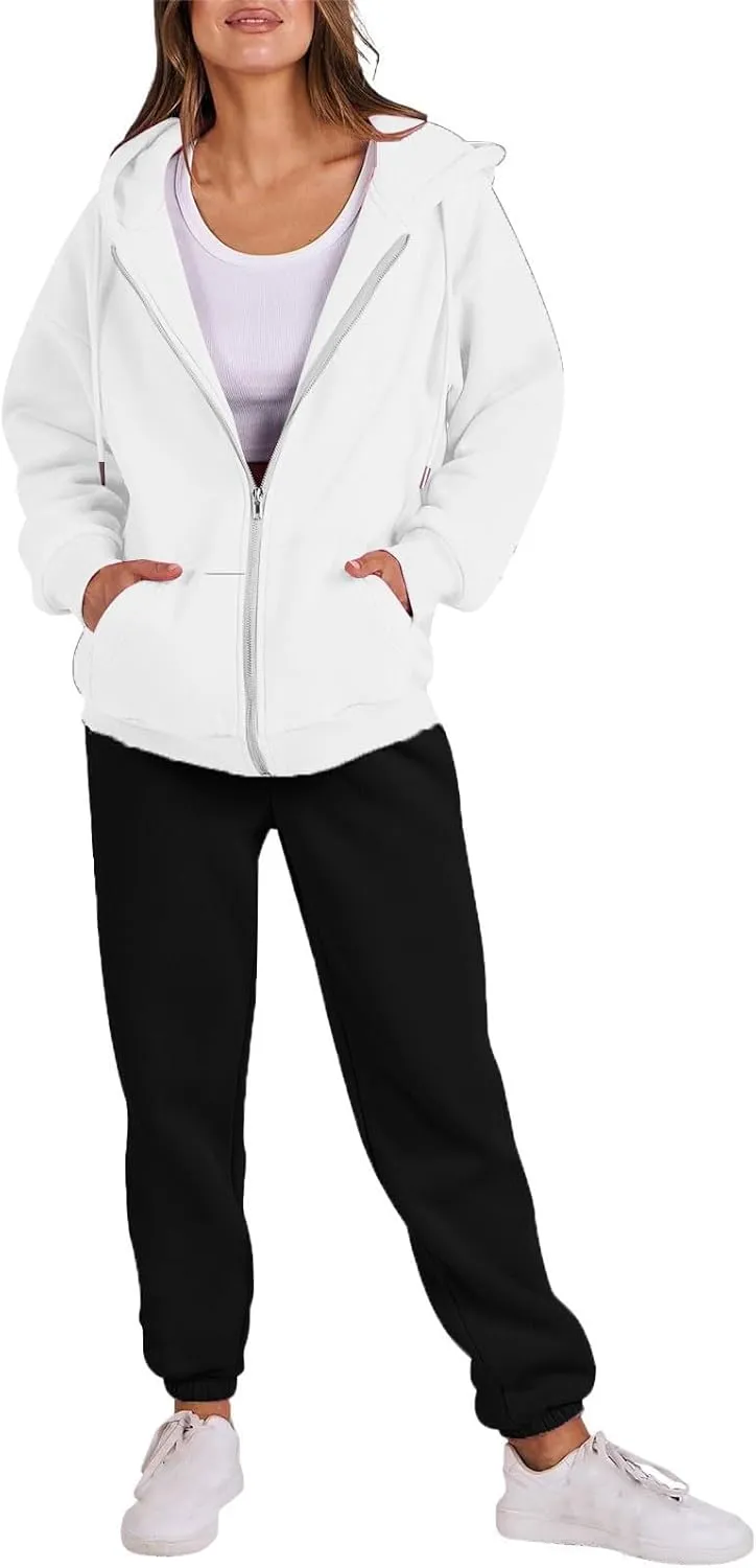 Jogger Sets for Women 2 Piece Zipper Jacket Long Sleeve Hoodie Sweatshirt Baggy Sweat Pants Comfy Lounge Sweatsuit