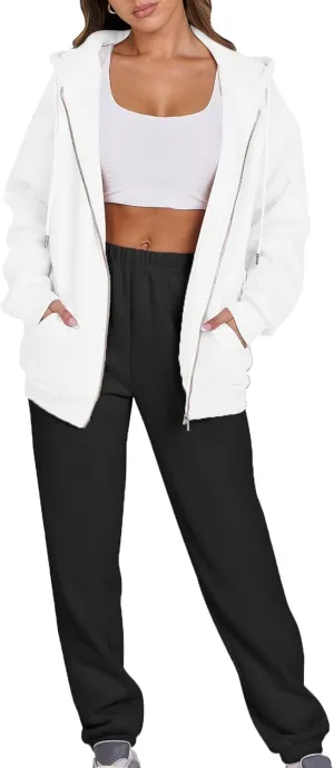 Jogger Sets for Women 2 Piece Zipper Jacket Long Sleeve Hoodie Sweatshirt Baggy Sweat Pants Comfy Lounge Sweatsuit