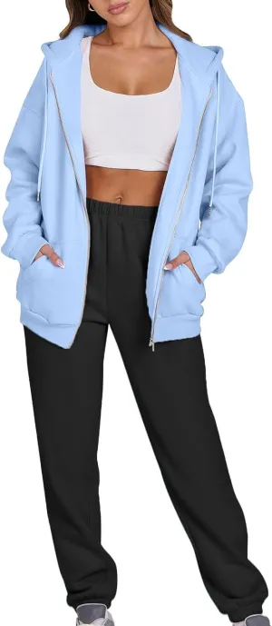 Jogger Sets for Women 2 Piece Zipper Jacket Long Sleeve Hoodie Sweatshirt Baggy Sweat Pants Comfy Lounge Sweatsuit