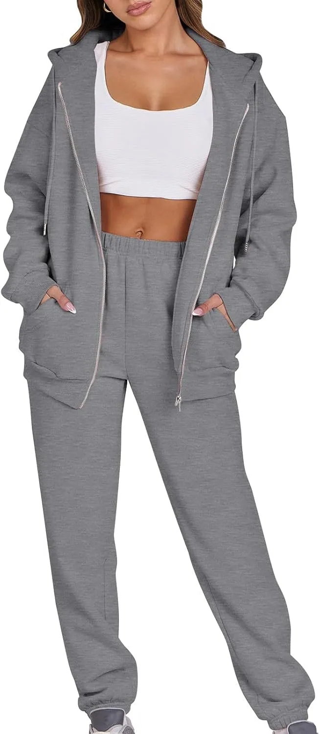 Jogger Sets for Women 2 Piece Zipper Jacket Long Sleeve Hoodie Sweatshirt Baggy Sweat Pants Comfy Lounge Sweatsuit