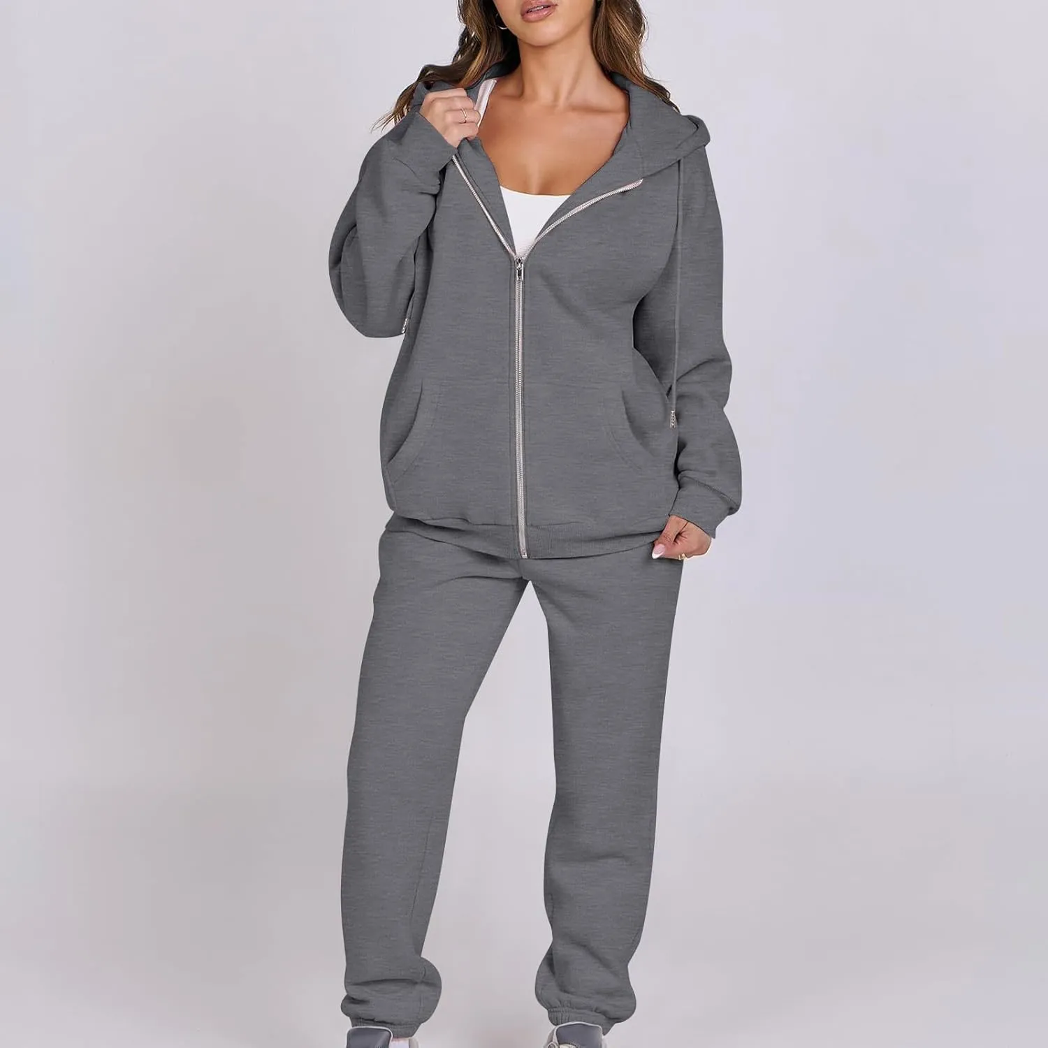 Jogger Sets for Women 2 Piece Zipper Jacket Long Sleeve Hoodie Sweatshirt Baggy Sweat Pants Comfy Lounge Sweatsuit