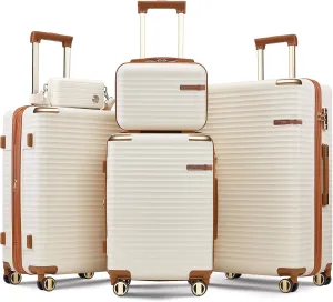 Joyway Expandable Luggage Sets 5 Piece with TSA Lock, Lightweight Hard Shell Travel Suitcase Set with Spinner Wheels, White
