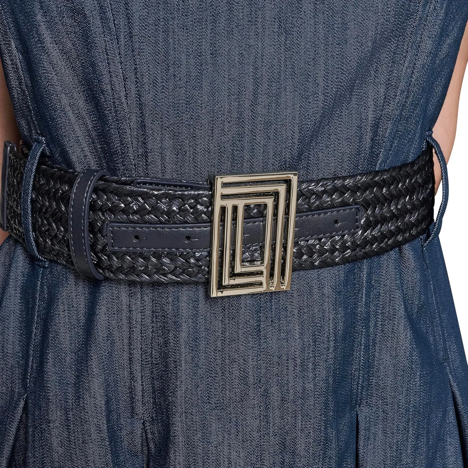 Karl Lagerfeld Paris Women's Belted V Neck Sleeveless Maxi Dress