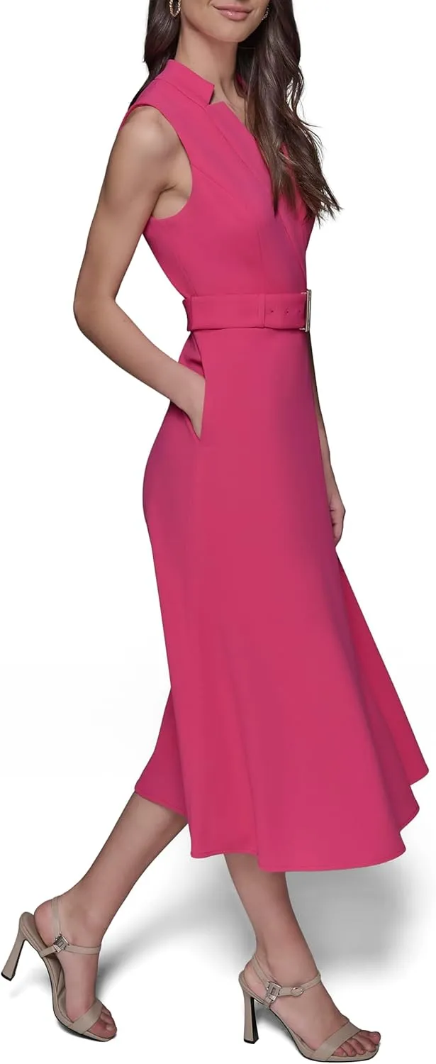 Karl Lagerfeld Paris Women's Light Belted Sleeveless Midi Dress