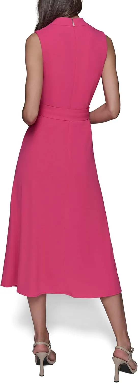 Karl Lagerfeld Paris Women's Light Belted Sleeveless Midi Dress