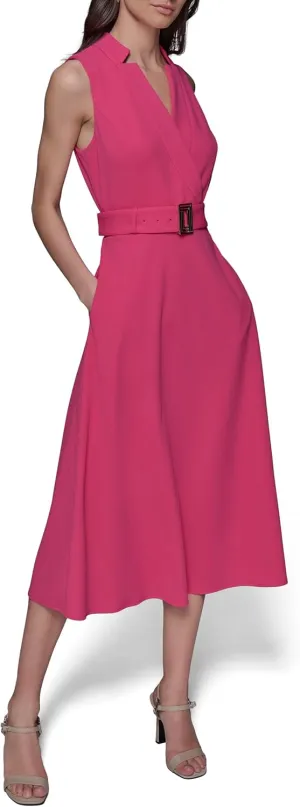 Karl Lagerfeld Paris Women's Light Belted Sleeveless Midi Dress