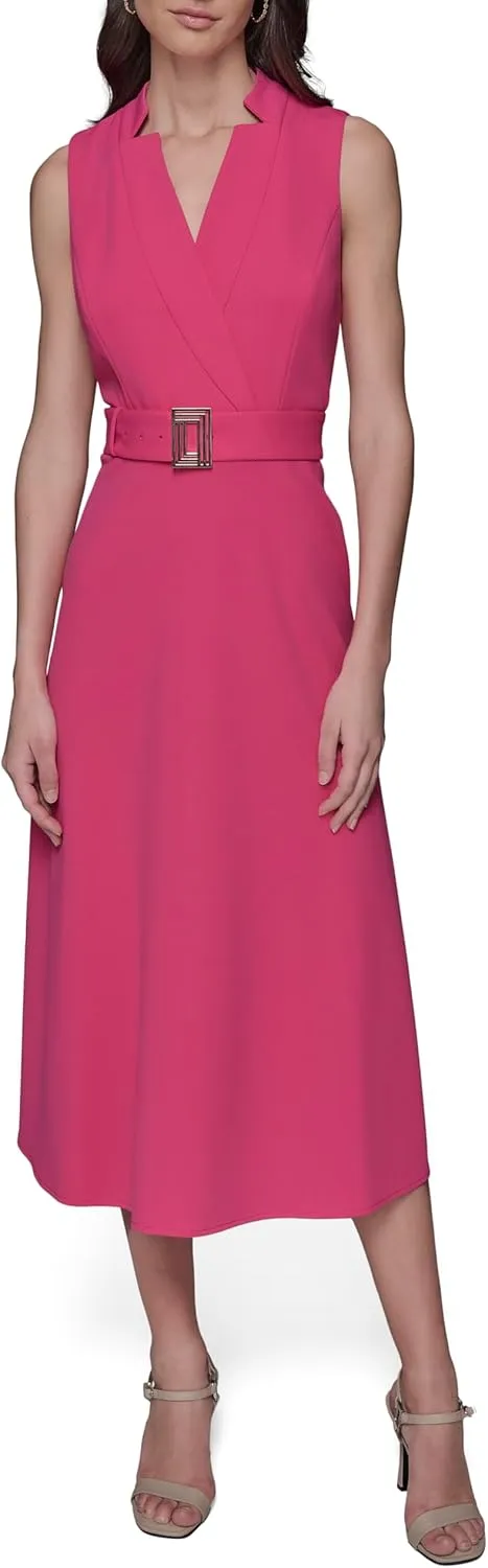 Karl Lagerfeld Paris Women's Light Belted Sleeveless Midi Dress
