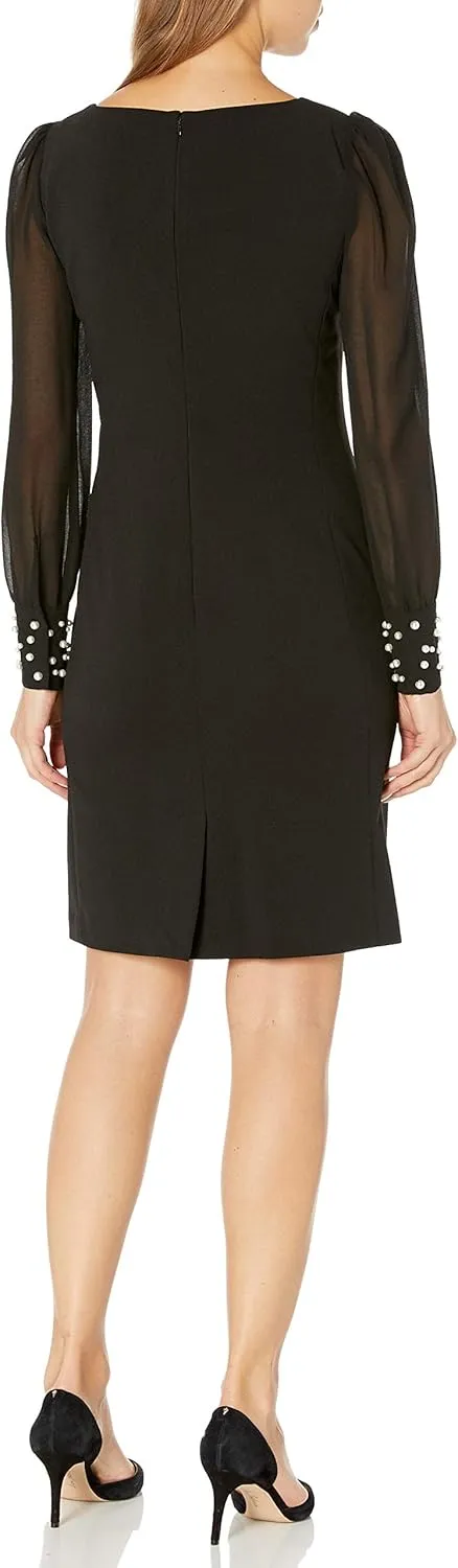 Karl Lagerfeld Paris Women's Solid Sheer Sleeve Sheath Dress