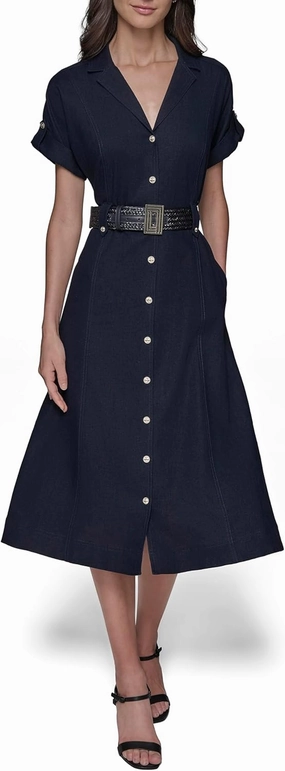 Karl Lagerfeld Paris Women's Light Collared Short Sleeve Midi Dress