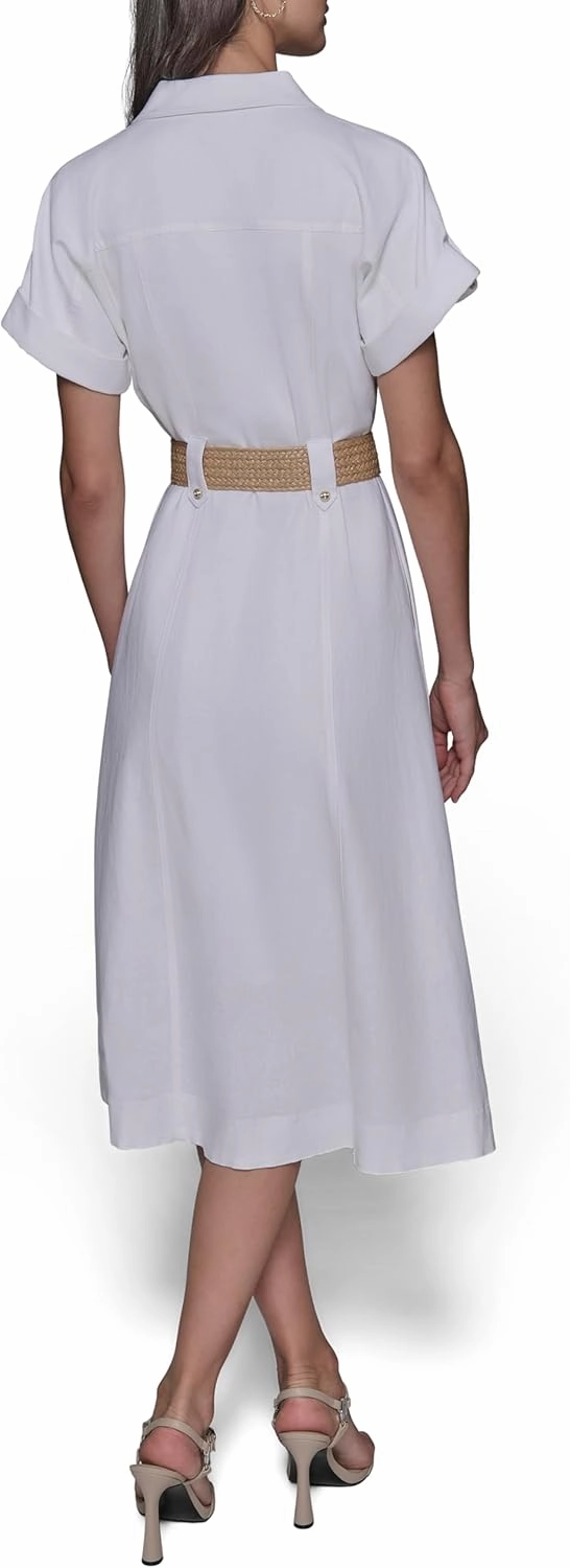 Karl Lagerfeld Paris Women's Light Collared Short Sleeve Midi Dress