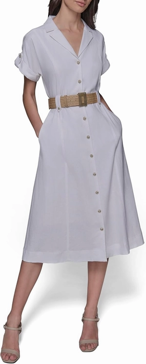 Karl Lagerfeld Paris Women's Light Collared Short Sleeve Midi Dress
