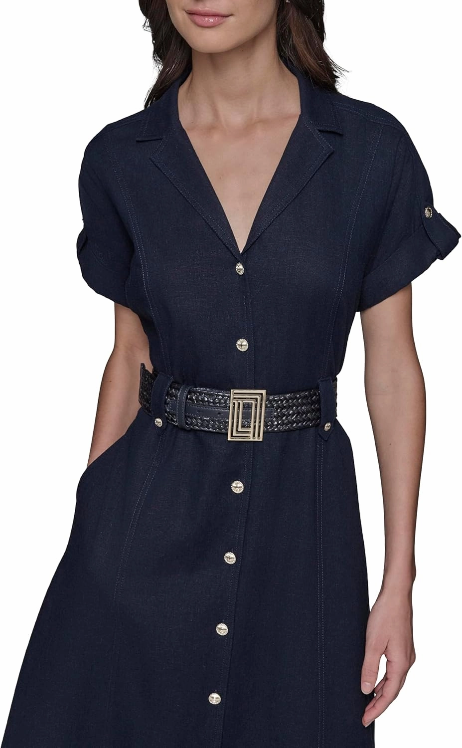Karl Lagerfeld Paris Women's Light Collared Short Sleeve Midi Dress