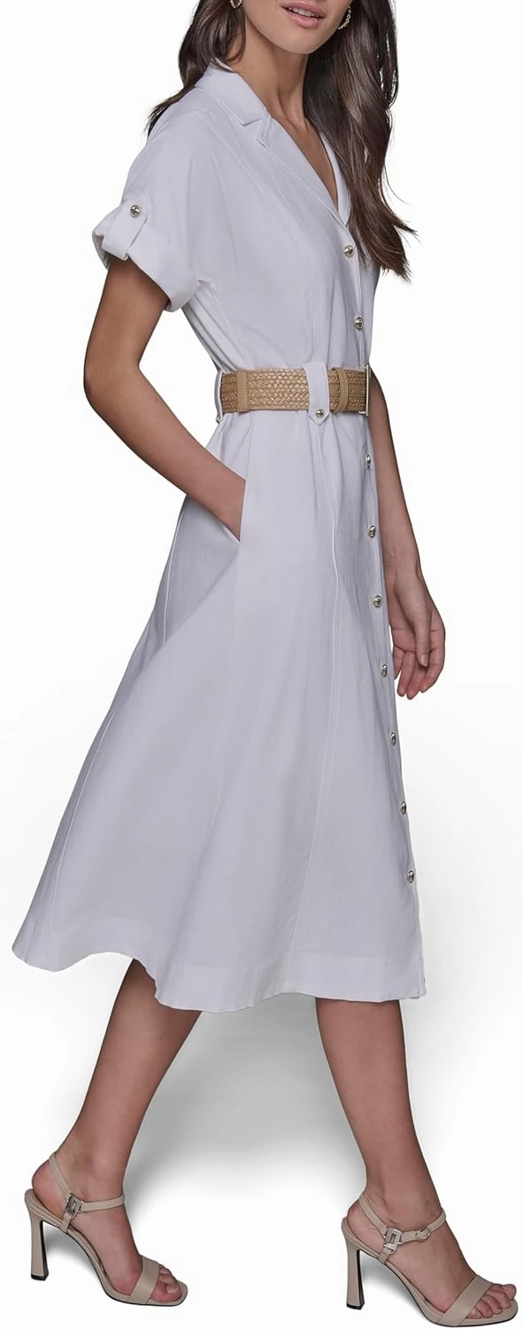 Karl Lagerfeld Paris Women's Light Collared Short Sleeve Midi Dress