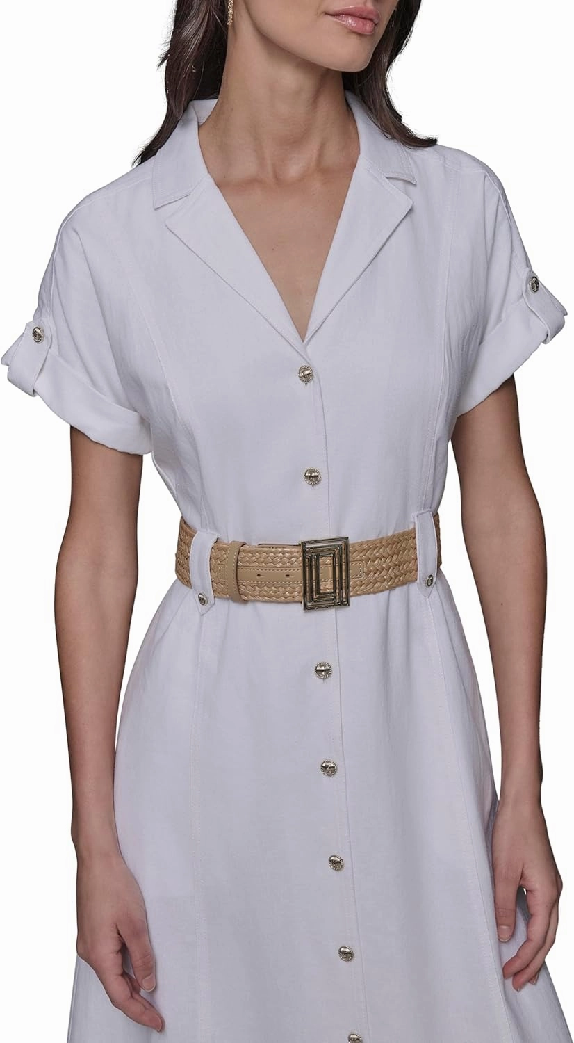 Karl Lagerfeld Paris Women's Light Collared Short Sleeve Midi Dress