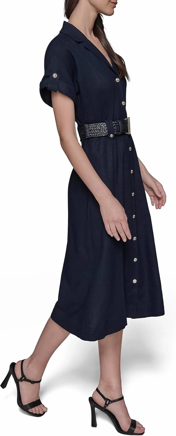 Karl Lagerfeld Paris Women's Light Collared Short Sleeve Midi Dress