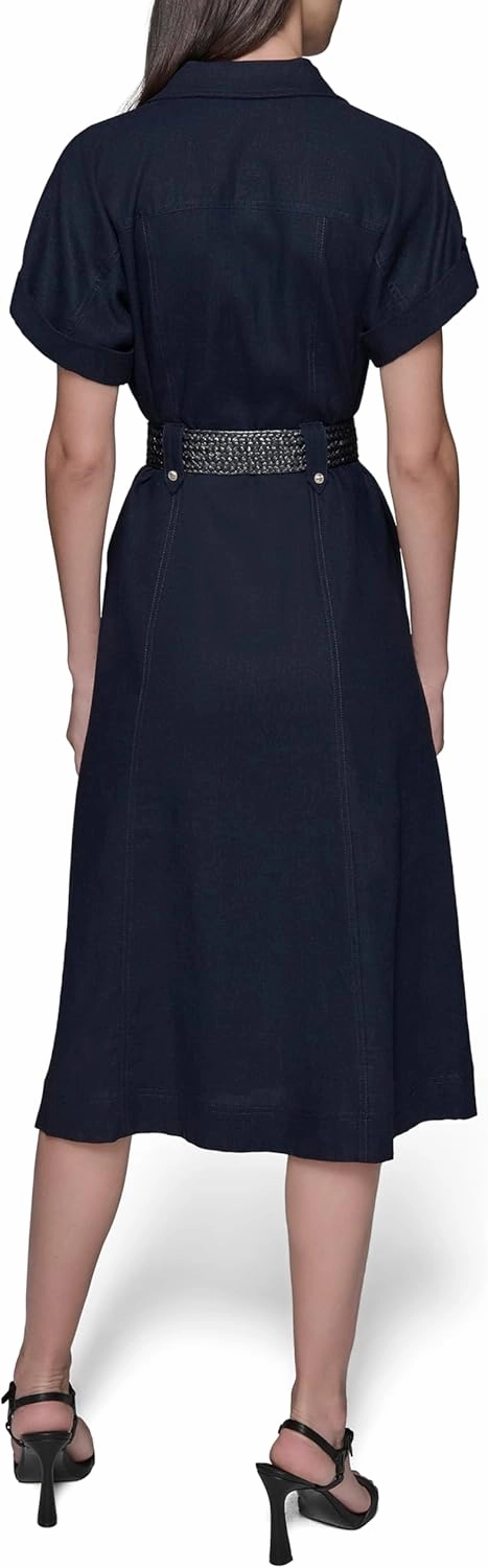 Karl Lagerfeld Paris Women's Light Collared Short Sleeve Midi Dress