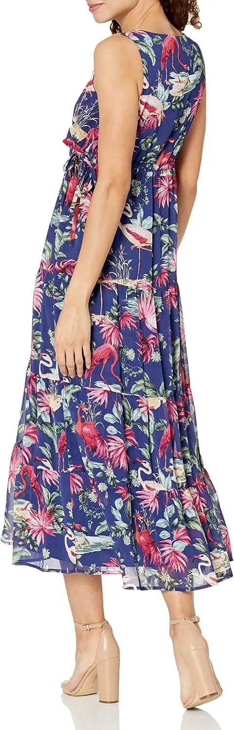 kensie Women's Sleeveless Ruffle Hem Midi Dress